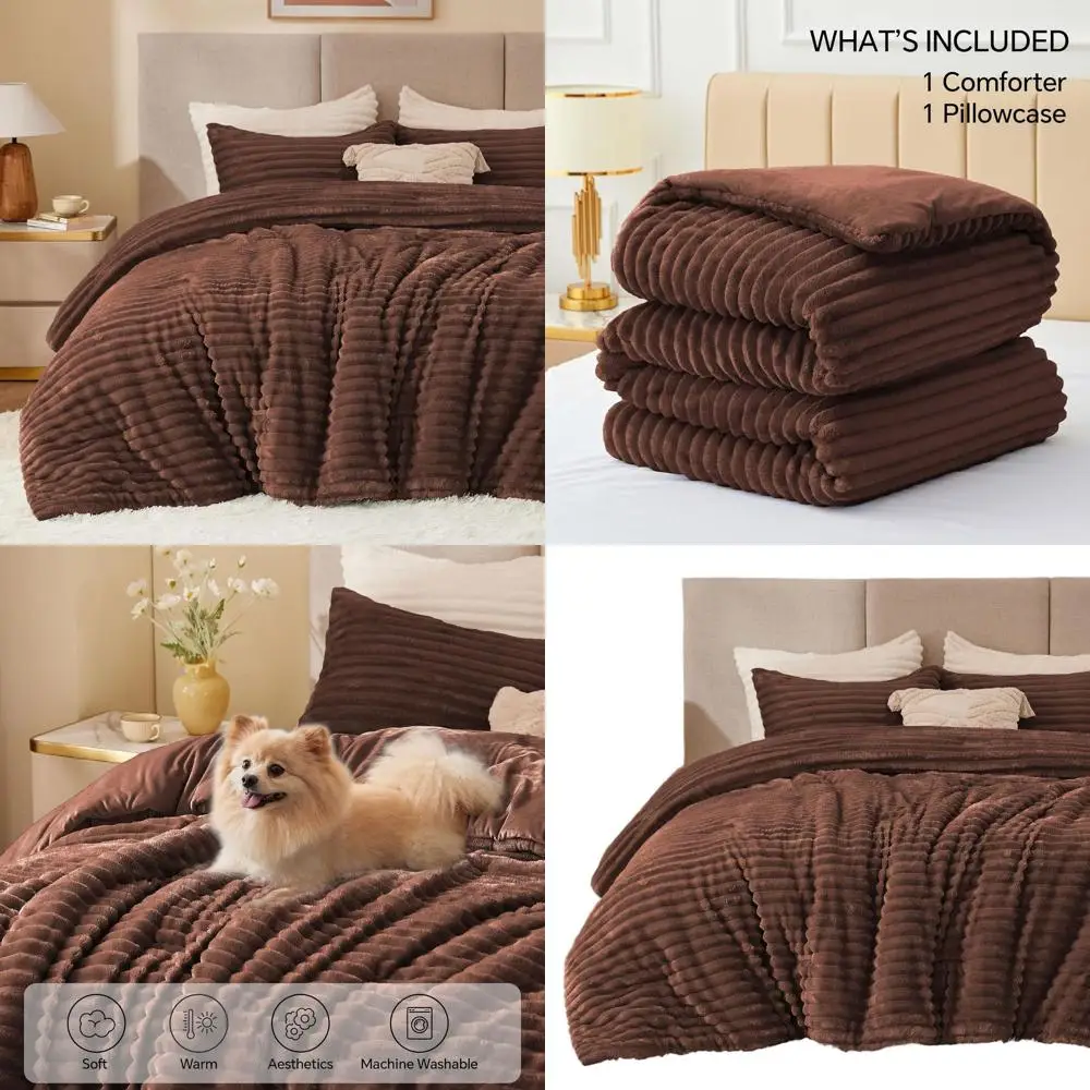 

Ультрамягкий и теплый комплект постельного белья цвета шоколада, плюшевый комфорт для холодных ночей с 1 наволочкой