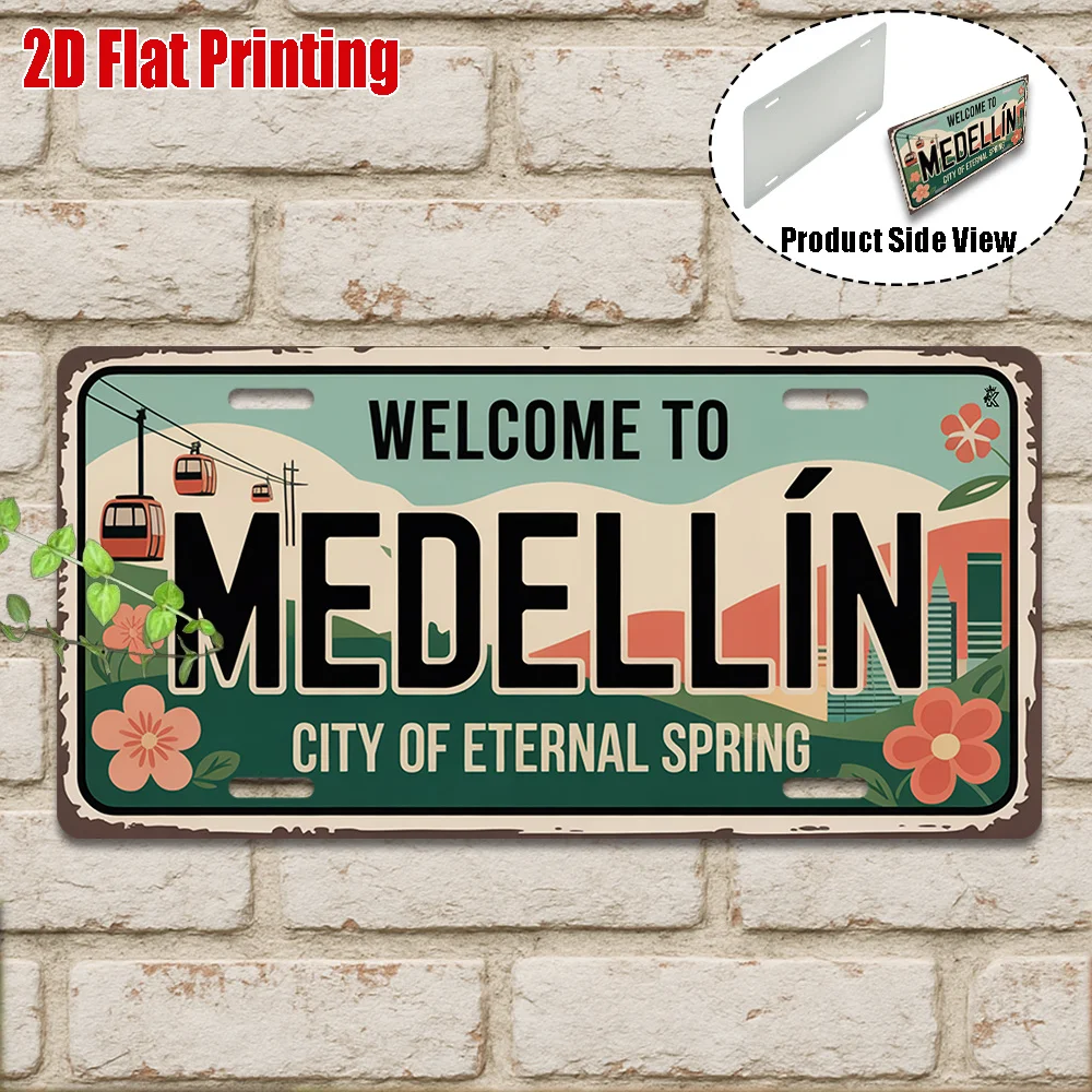 2D Flat, 1pc Vintage Medellin City of Eternal Spring Aluminum Wall Art with Floral Design for Halloween Christmas Decorations