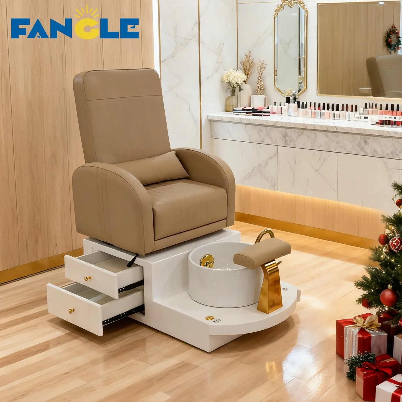 Luxury Beige Multi Functional Foot Spa Massage Chair Custom Nail Salon Pedicure And Manicure Chairs Reclinable Electric