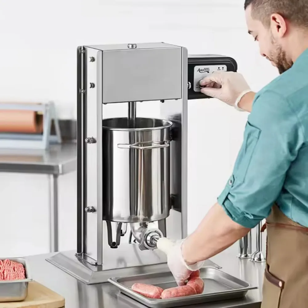 

Vacuum Sausage Filler Machine with New Sausage Casings - Stainless Steel, Easy Operate, Fast Filling, Commercial/Home Use