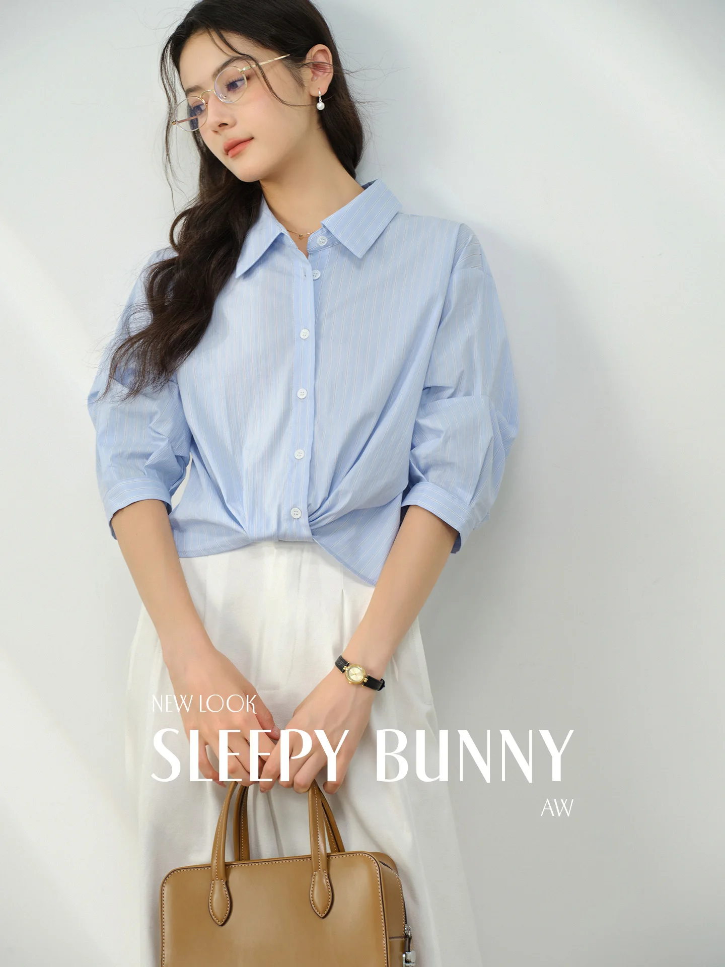 

Elegant Blue Striped Shirt Half Sleeve Knot Design Blouse Summer Casual Button Down Top Women Office Chic Fashion Street Wear