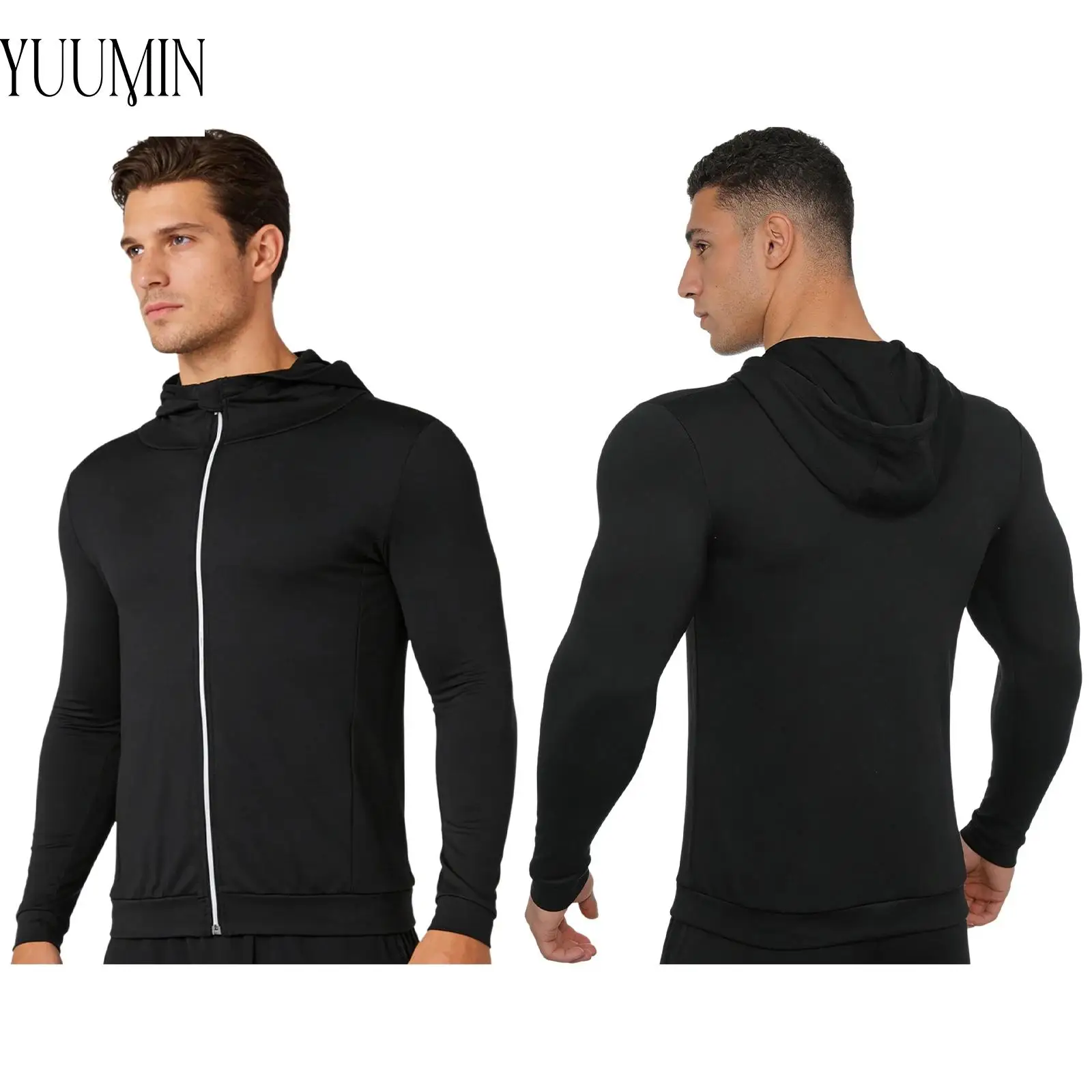 Cycling Tops Mens Thin Fleece-lined Hooded Sweatshirt Stand Collar Long Sleeve Zipper Hoodie for Outdoor Camping Hiking Running