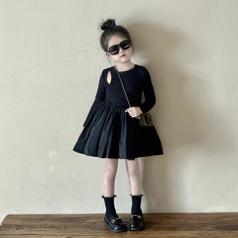 

Original children's clothing girls' long-sleeve design sense little black dress2025Autumn children's stylish dress for babies