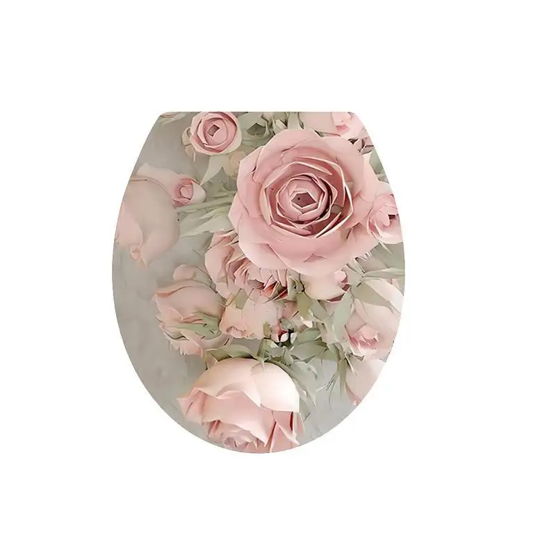 Rose Toilet Lid PVC Sticker Waterproof Self Adhesive Custom Design For Bath Decor