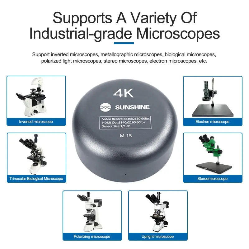 SUNSHINE Microscope HD Electronic Camera M-15 HDMI 4K Camera/60fps Original Sony Chip/8.42 Million Ultra-High-Definition Pixels