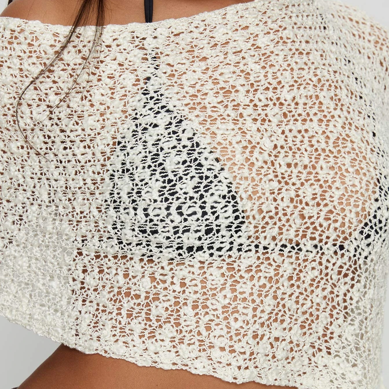 Y2K Women's Knitted Poncho Capes Loose See through Boat Neck off Shoulder Asymmetrical Crop Coverup Tops