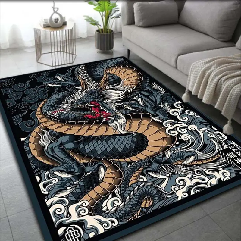 VIKAMA Vintage Chinesischer Drachen-Teppich, Langlebiger und Rutschfester Wohnzimmerteppich, Dekorativer Studierzimmer-Teppich, Wohndekoration