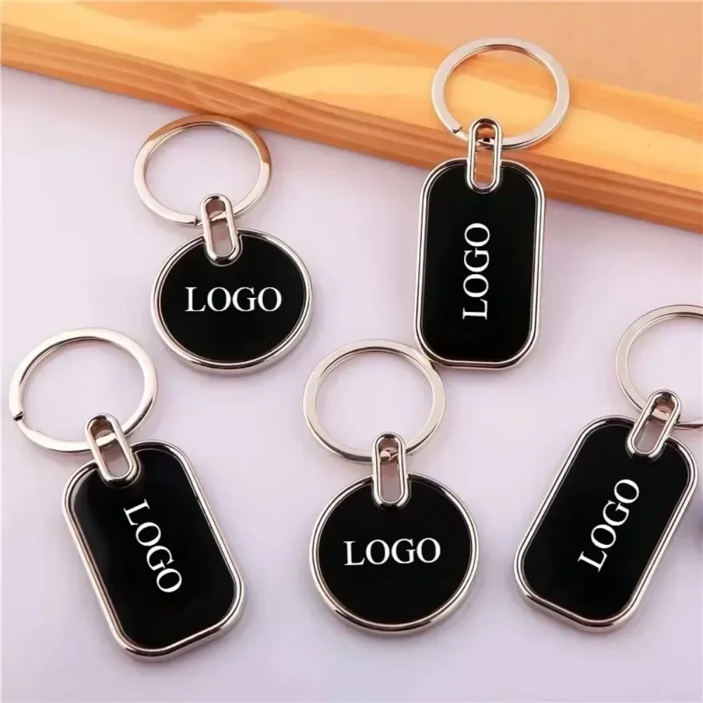 Custom Engraving Logo Name Metal Keychain Personalized Keyring Key Ring Chain Plate Laser Marking Black Mirror Promotional Gift