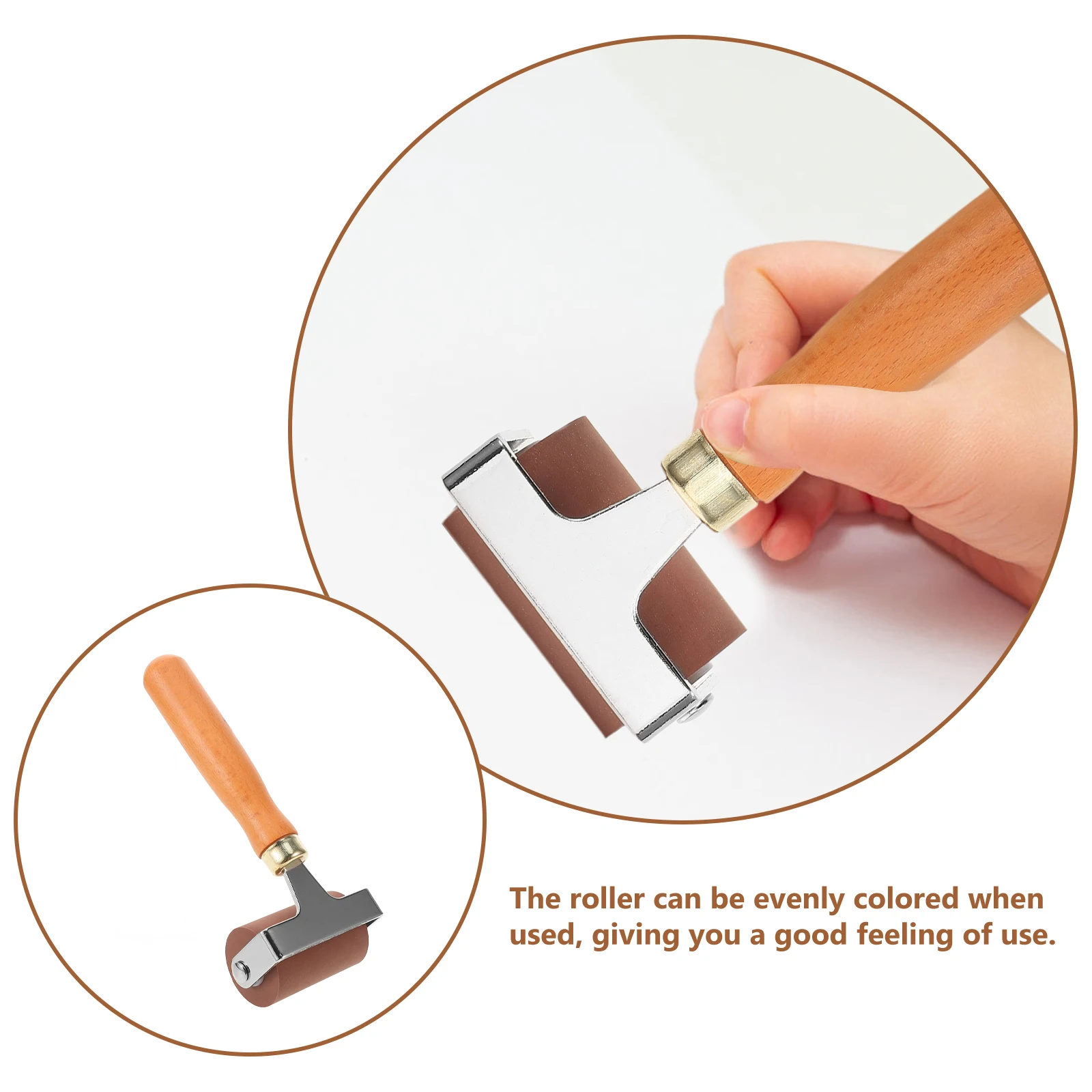 Rolo de impressão, aplicador de tinta de rolo de borracha de madeira confortável para aplicação de tinta suave, materiais de arte