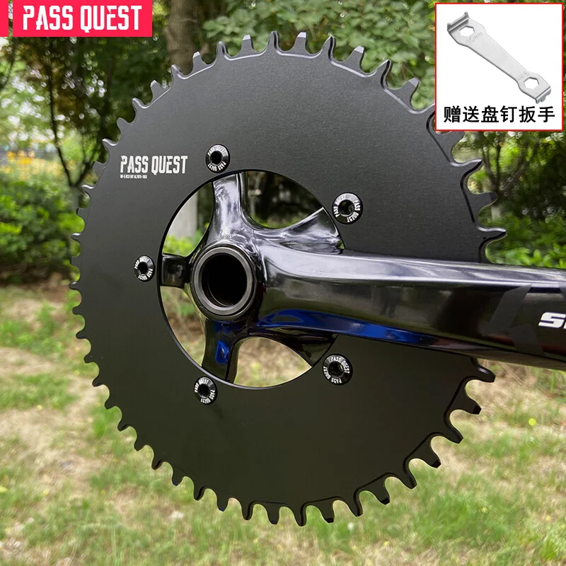 

5-Arrow 110mm BCD Road Single Ring Chainring with Black/Silver Anodized Lightweight Crankset Oval Chainrings Bicycle Accessory