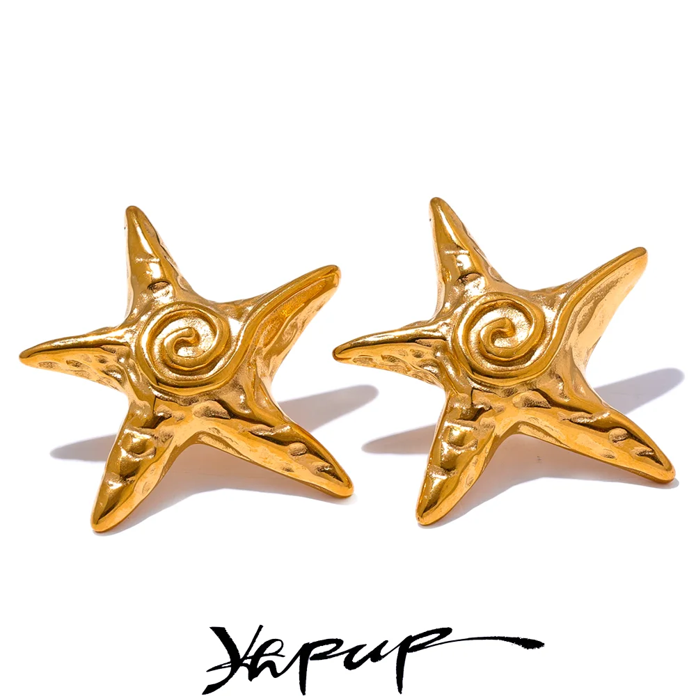 Yhpup Fashion Stainless Steel Star Golden Stud Earrings Rust Proof 18K PVD Plated Metal Popular Jewelry for Women Bijoux 2024