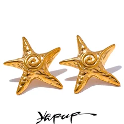 Yhpup-pendientes de tuerca de estrella de acero inoxidable para mujer, joyería Popular de Metal chapado en PVD 18K a prueba de óxido, 2024