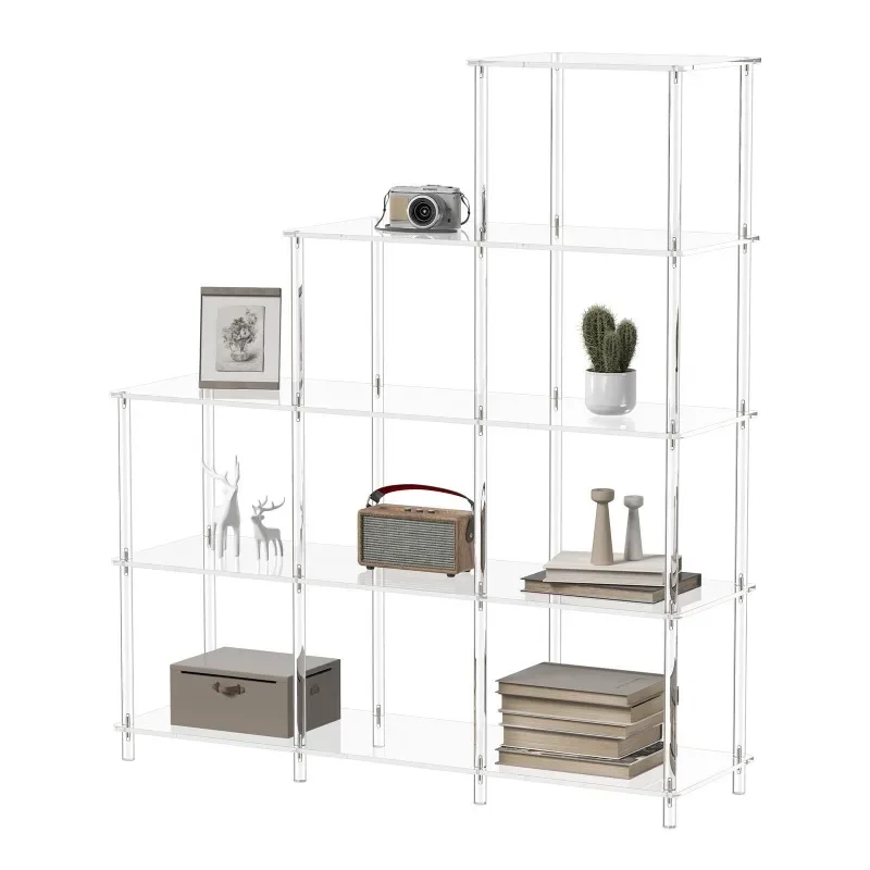 

Acrylic bookshelf, stepped five-story nine-grid, transparent open cabinet, living room, bedroom, office shelf