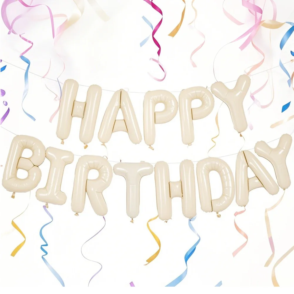 Cremeweißer Happy Birthday Briefballon Aluminiumfolienballon Geburtstagsfeier Atmosphäre Dekoration Lieferungen Foto Requisiten – Detail 5
