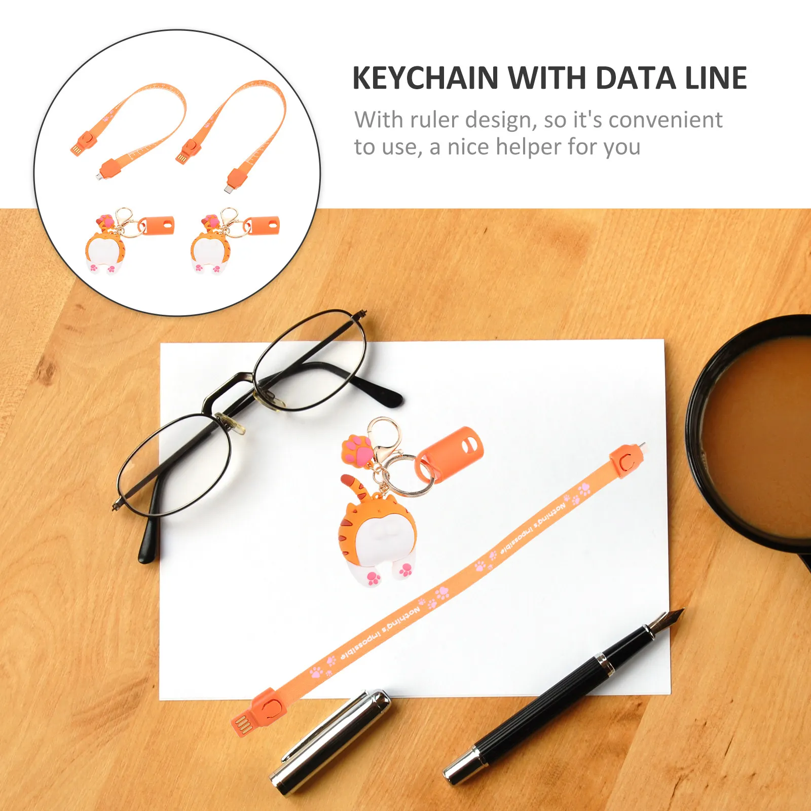 2Pcs Dual Function Charging Cord Keychain Set Cartoon Style Portable Phone Data Cable for USB C Devices