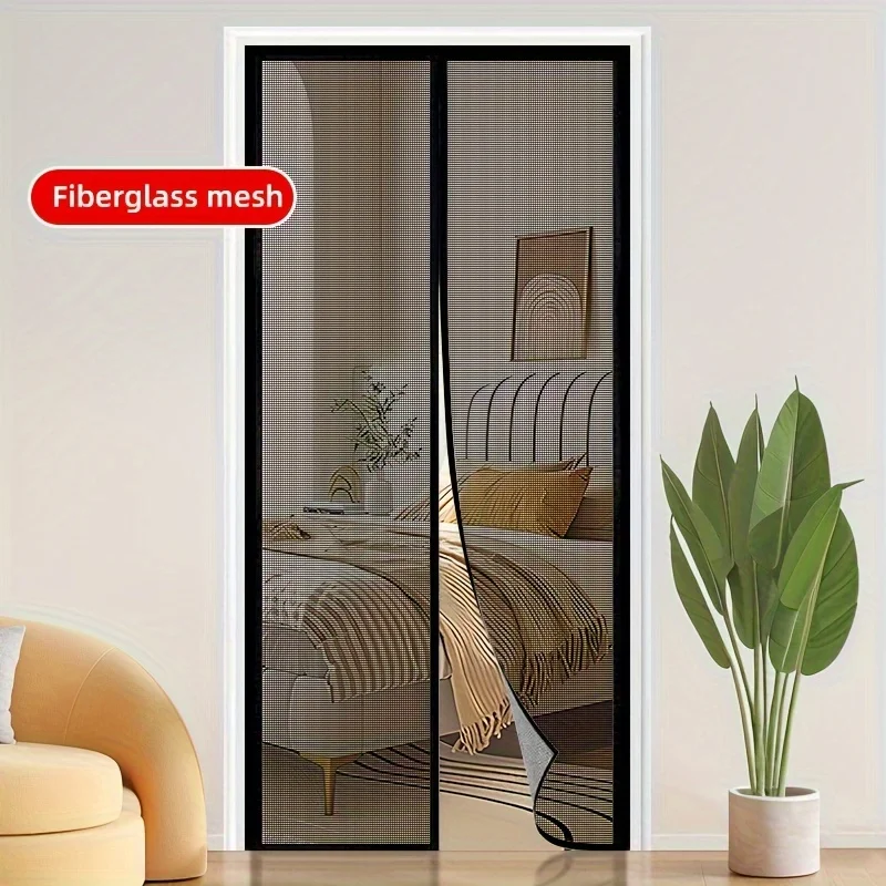 Black Fiberglass Mosquito Net Door Curtain for Home Use - Durable and Wear-Resistant Cat Claw & Dog Bite Resistant Fly