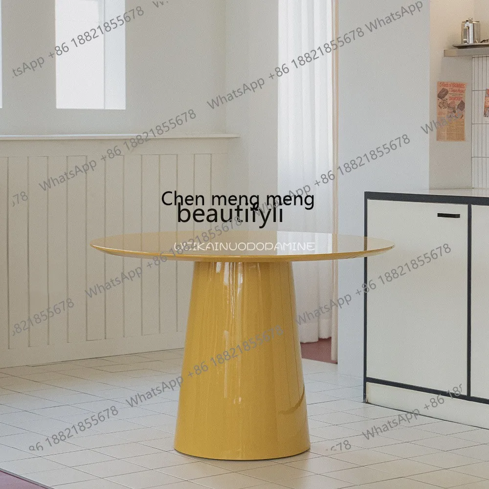 Round Dining Table Solid Wood Yellow Paint Household Round Table Marble Table White Wax Wood