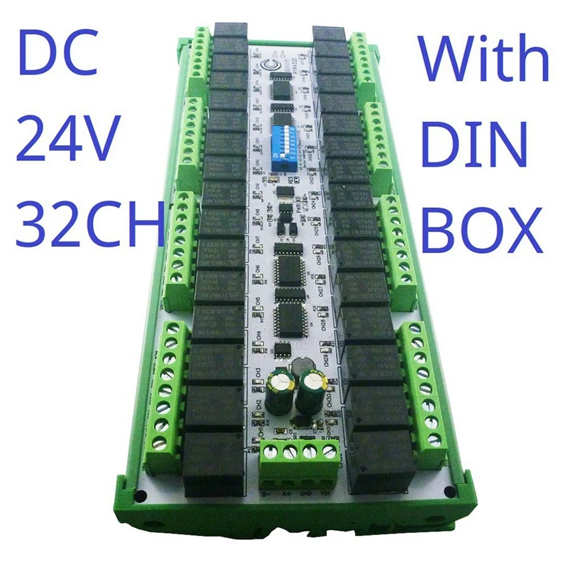 20A Easy To Install DIN Rail Box DIP Switch Setup Parameters 32CH Modbus RTU RS485 Relay Module RYR432D