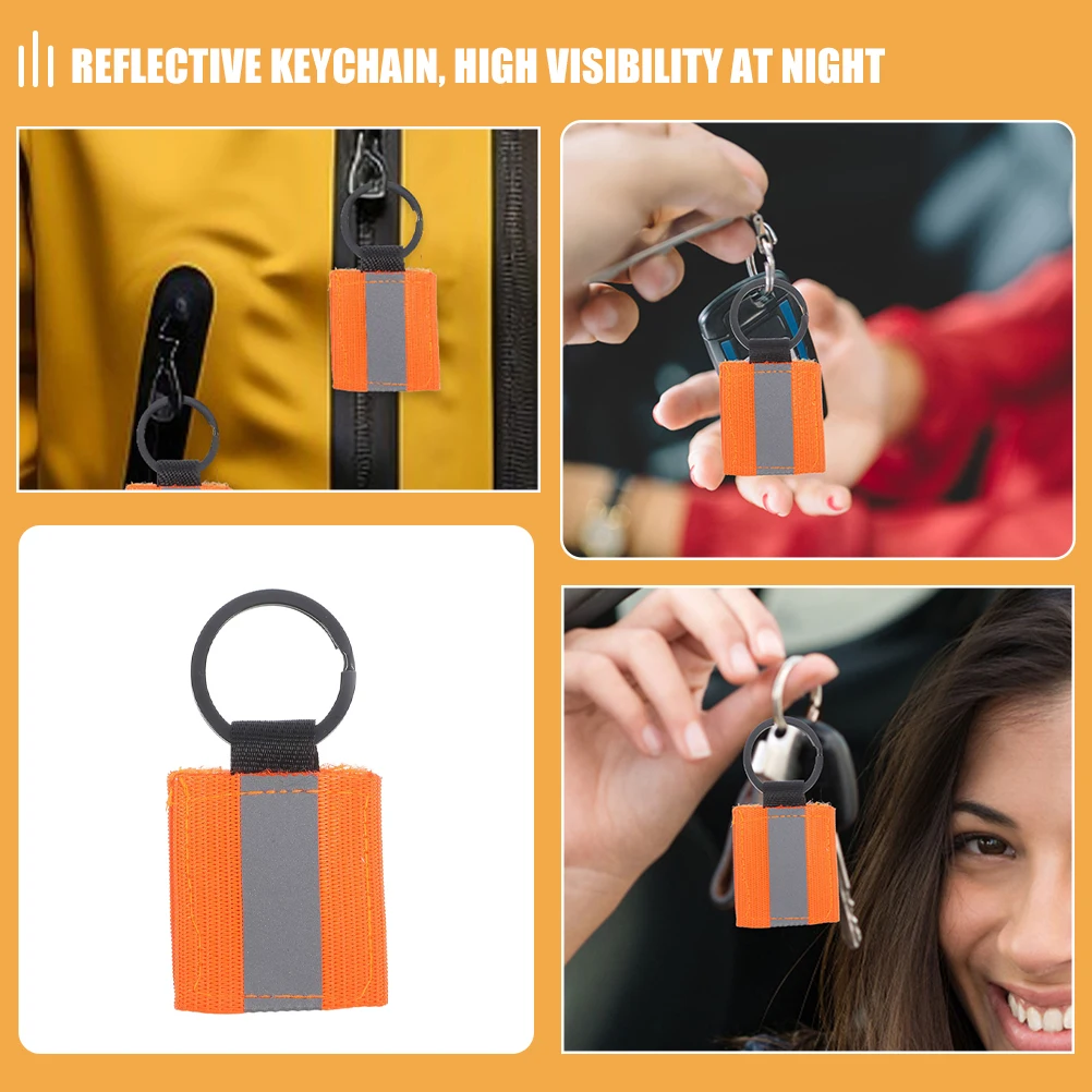 

8 Pcs Reflective Keychain Tag High Visibility Safety Kids Backpack Accessories Strip Warning Strap Key Ring Car Bag Charm