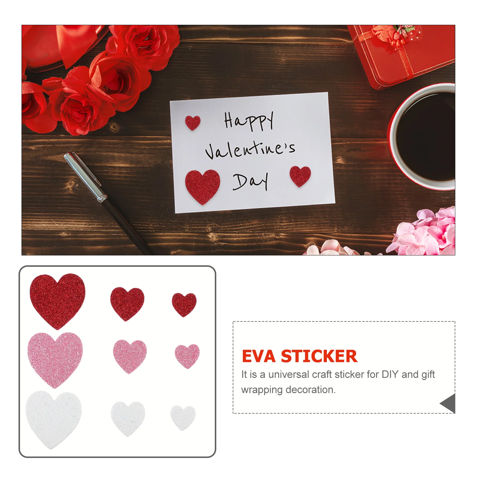 

300 Pcs Heart Shaped Stickers Premium EVA Material DIY Craft Valentine Decor Self Adhesive Photo Frame Embellishments