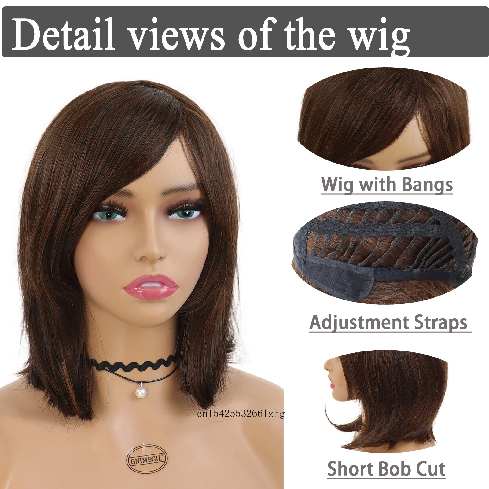 GNIMEGIL Synthetic Short Women's Afro Bob Wig with Inclinde Bangs Natural Brown Hair Daily Cosplay Halloween Heat Resistant