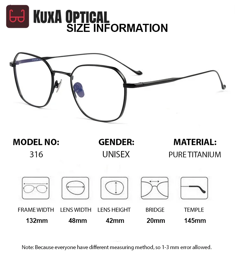 KUXA gafas ultraligeras para hombre, gafas de titanio puro, montura graduada, gafas ópticas flexibles para miopía para mujer