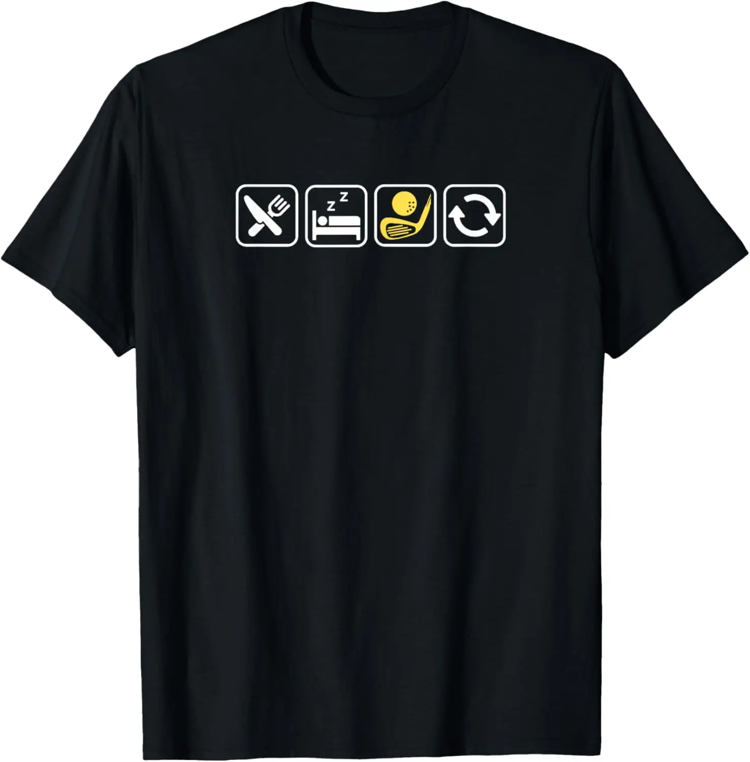Eat Sleep Golf Repeat | Golfing Lovers | Club & Ball Design T-Shirt Print on Demand Short Sleeve Tee Funny Shirt