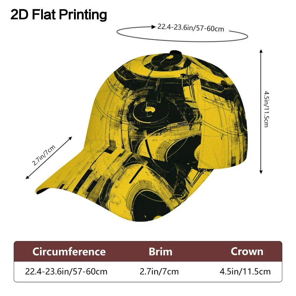 Customization 1pc Of A Two-Dimensional Flat Abstract Baseball Cap Featuring A Yellow Lines Design, Lightweight And Fashionable,