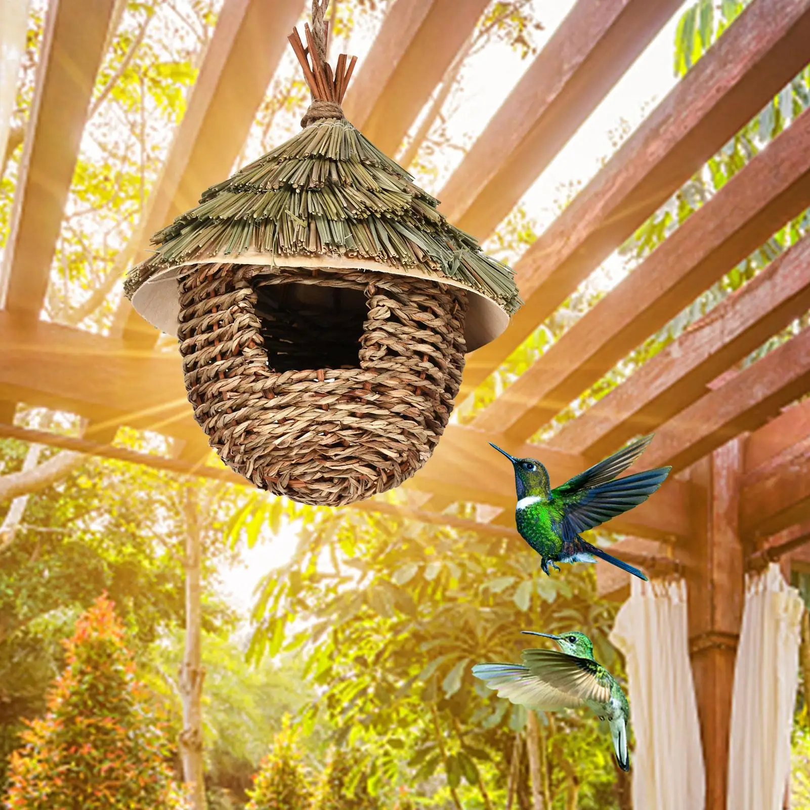 Hand Woven Hummingbird Houses Bird Nest Hatching Breeding Grass Cave Garden Supply Grass Birds House Humming For Lawn Home