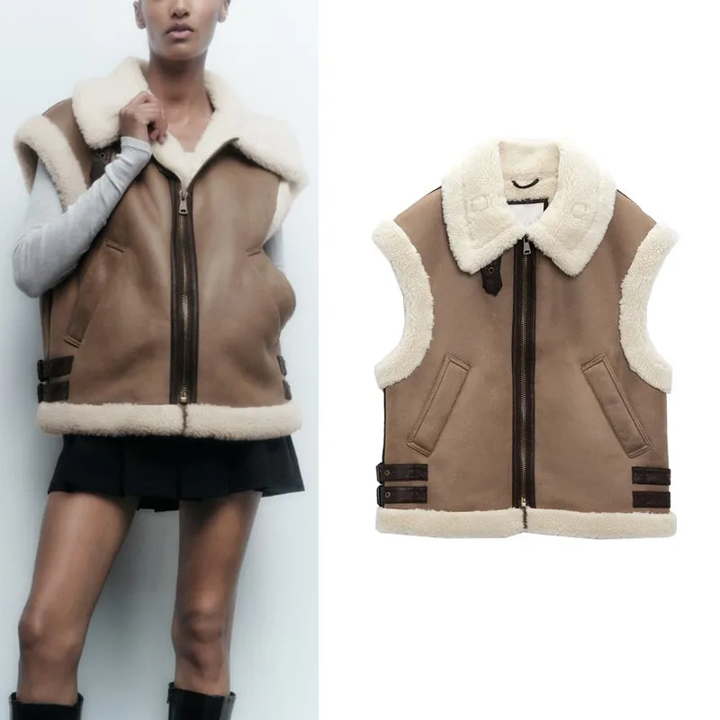 

Women's Thiened Fce Patchwork Fur Vest Warm Outerwear Inteated Skin-and-Fur Vest Autumn Faion Pure Color Polyester
