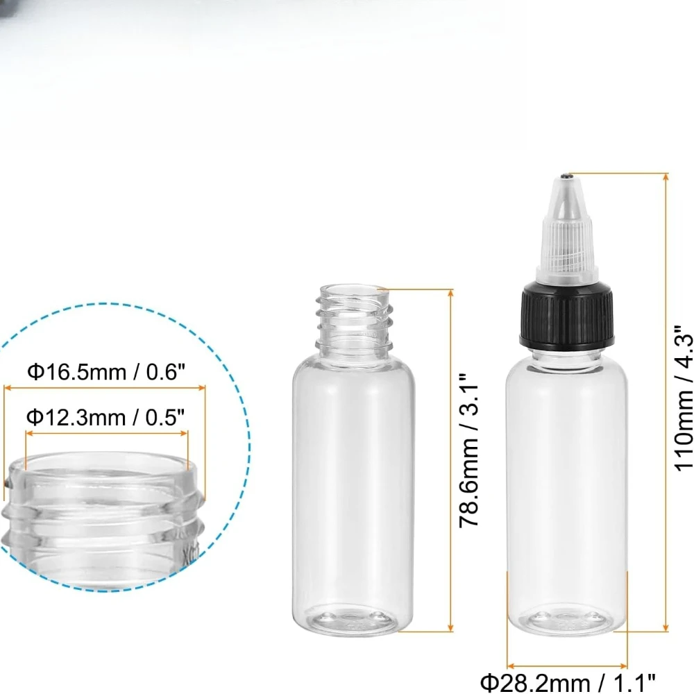 6 Pieces 1 Ounce Plastic Squeeze Dispensing Bottles with Screw Cap Nozzle Refillable for Liquid Art Craft Travel Use