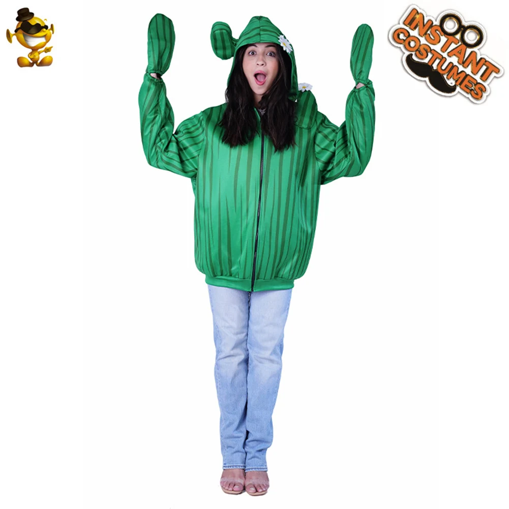 Disfraz de Cosplay de Cactus para hombre y mujer, conjunto completo de Sudadera con capucha y pantalones largos con estampado 3D verde, ropa de calle informal