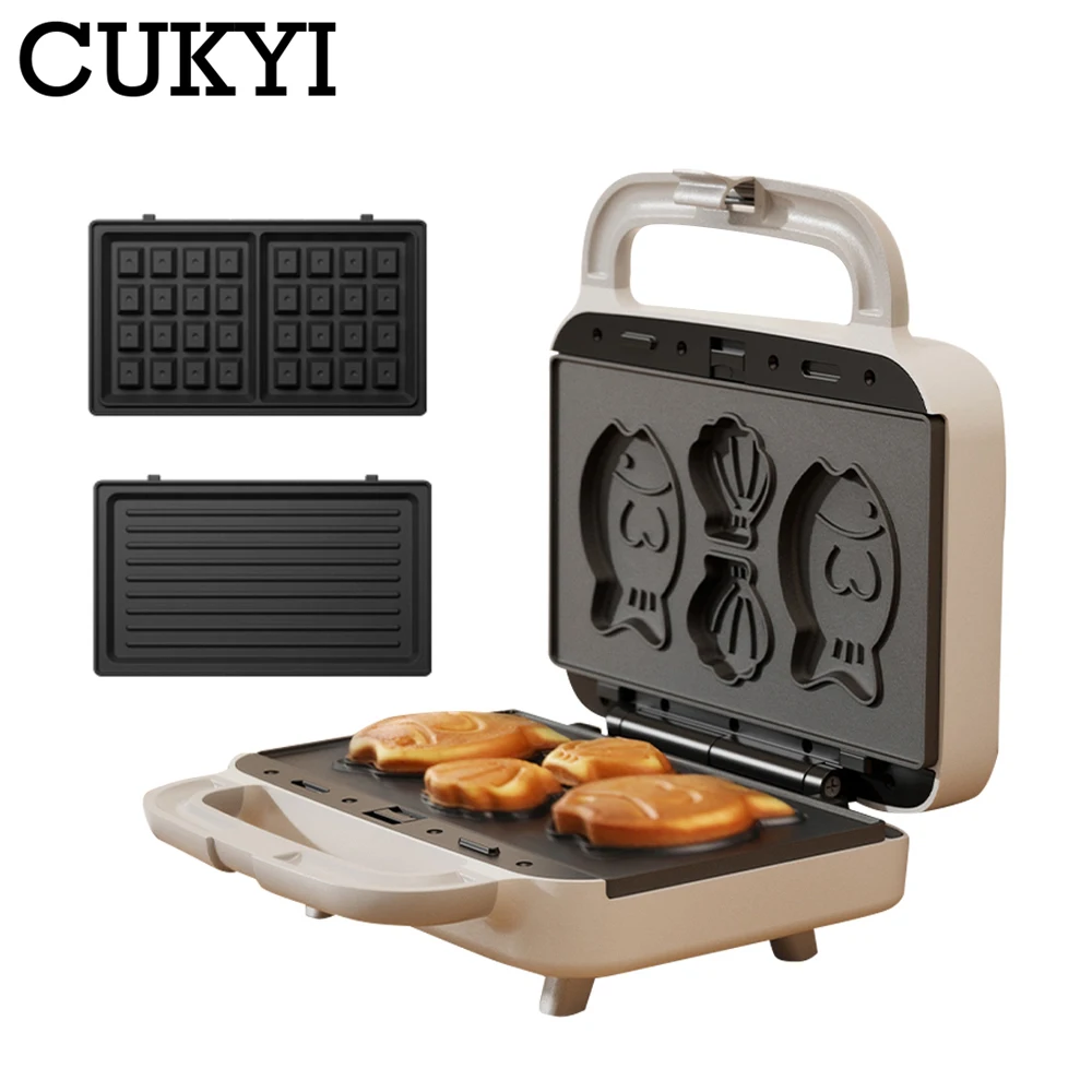 CUKYI Electric Sandwich Maker Bread Toaster Baking Tool Frying Pan Cake Oven Waffle Plate Breakfast Machine Ham Meat Grill 220V