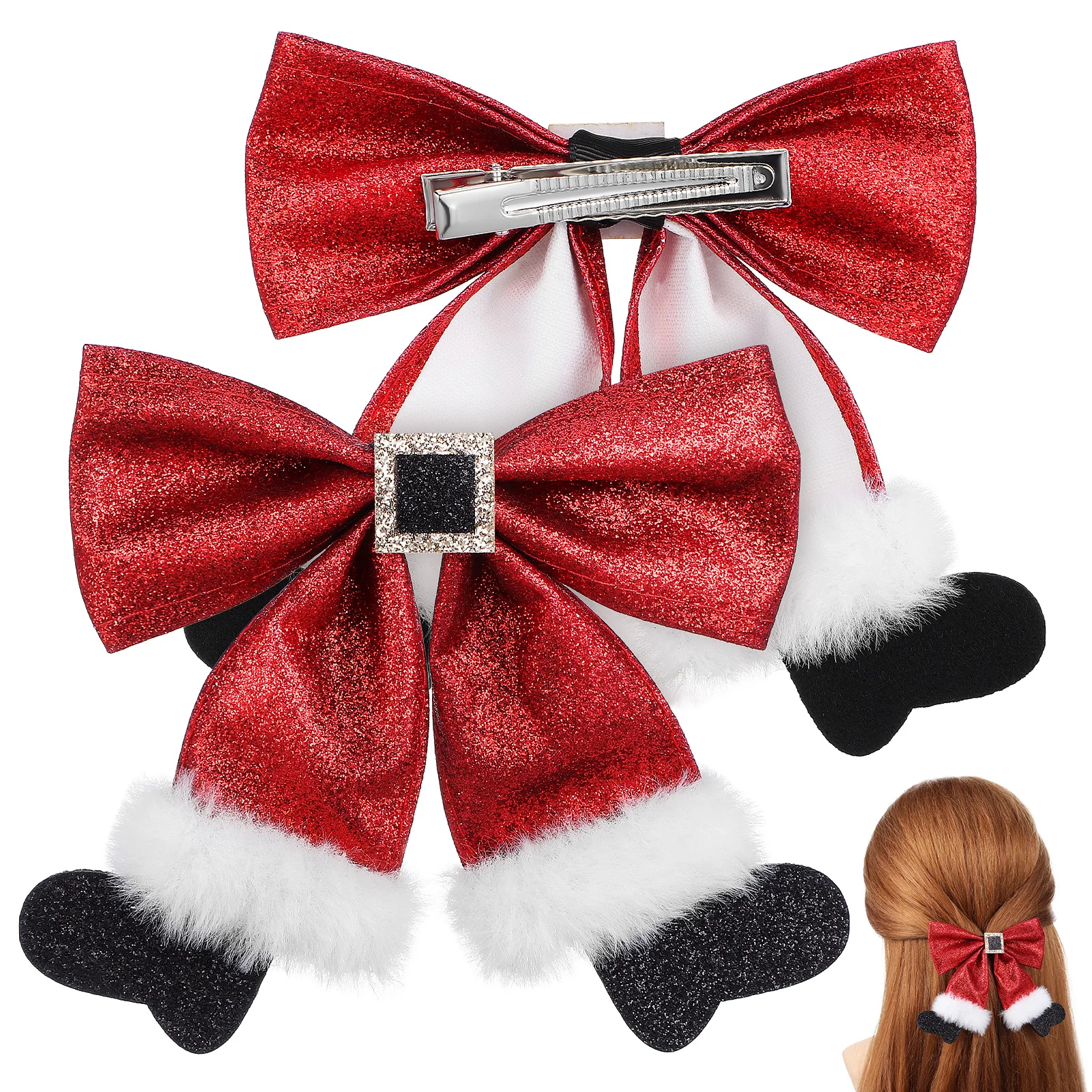 

2 Pcs Christmas Hair Clips Cute Accessories Barrettes Chritmas Glitter Bow Cloth Bows
