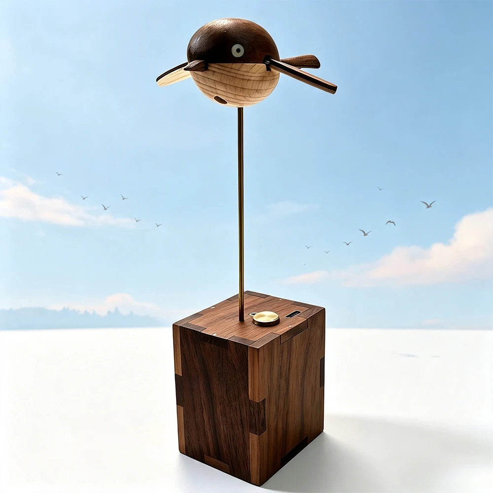 1Set Creative Fat Chirp Bird Wooden Automata Ornament, Hand‑Crafted Desktop Decor Gift for Adults & Teenager