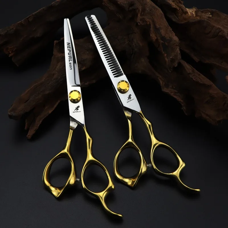 6.0-inch NEPURLson half-body gold handle Golden high screws hair scissors, cutting scissors, thinning scissors