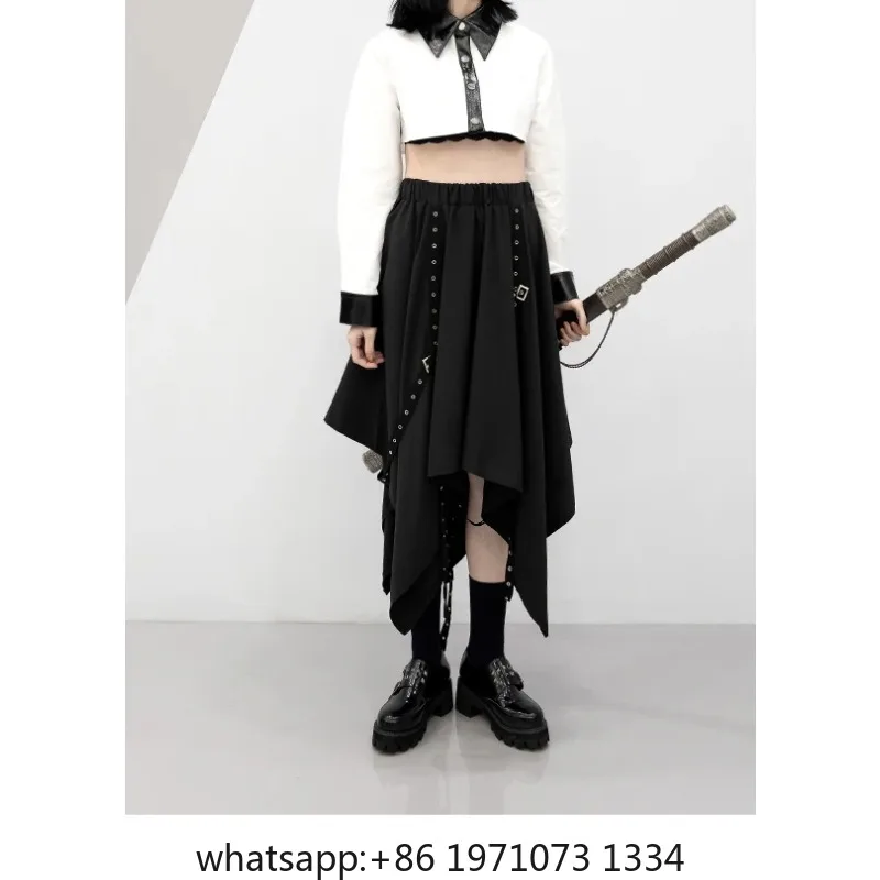 Irregular Skirt Girl's New Dark Tie Street Punk Wind Weave Buckle Medium-length Y2k Gothic Long Skirt