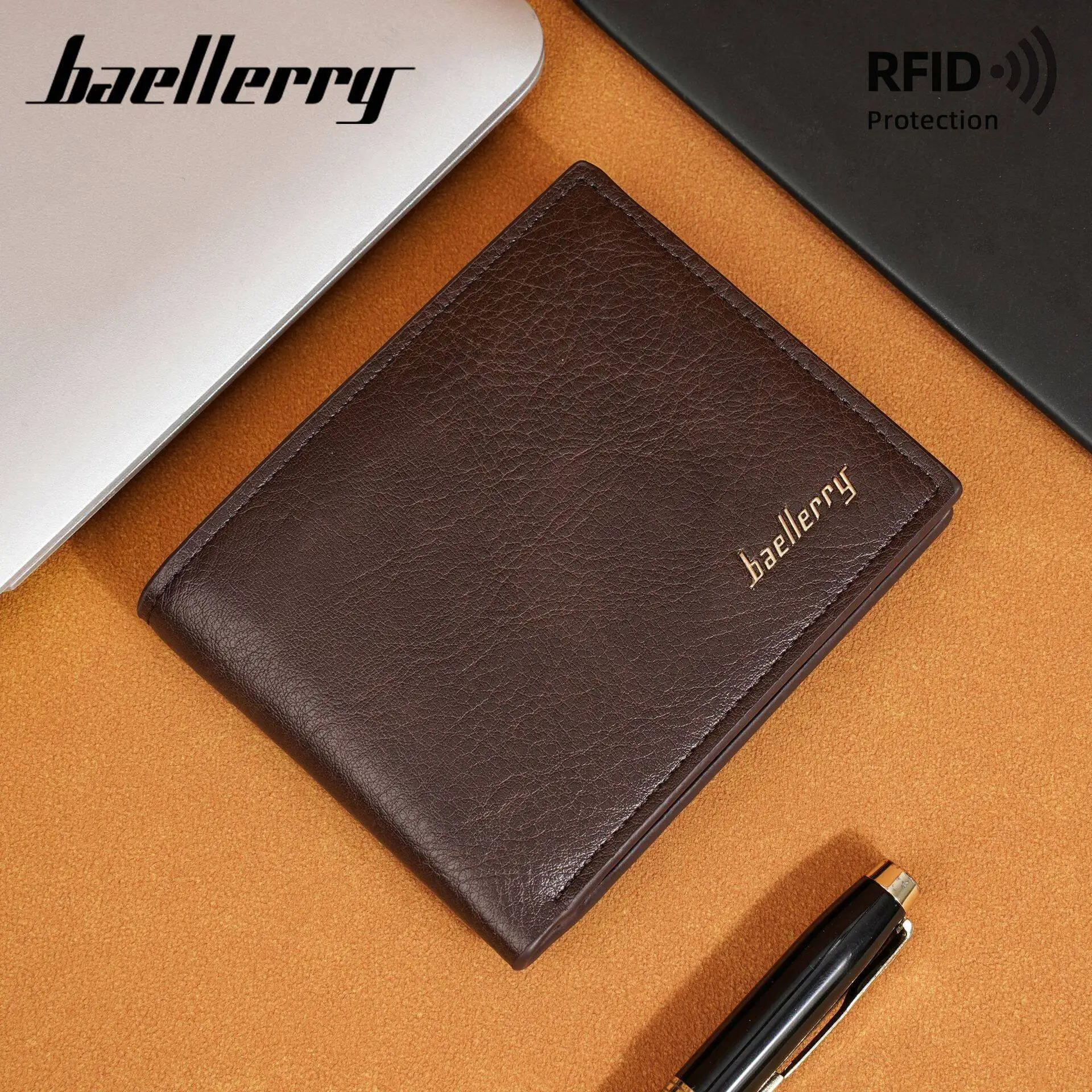 New Short Baellerry New RFID Men Wallets Simple Card Clip Soft Male Wallet Zipper Coin Pocket Short Card Holder Men's Purses