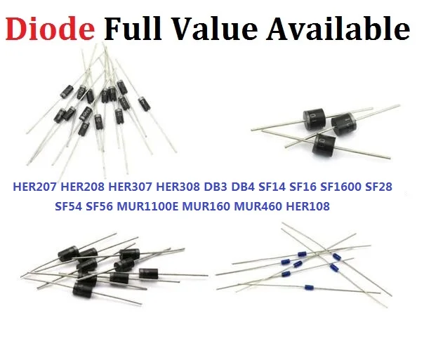100PCS DIP DB3 DB4 SF14 SF16 SF1600 SF28 SF54 SF56 MUR1100E MUR160 MUR460 HER108 Diode Free Ship HER207 HER208 HER307 HER308