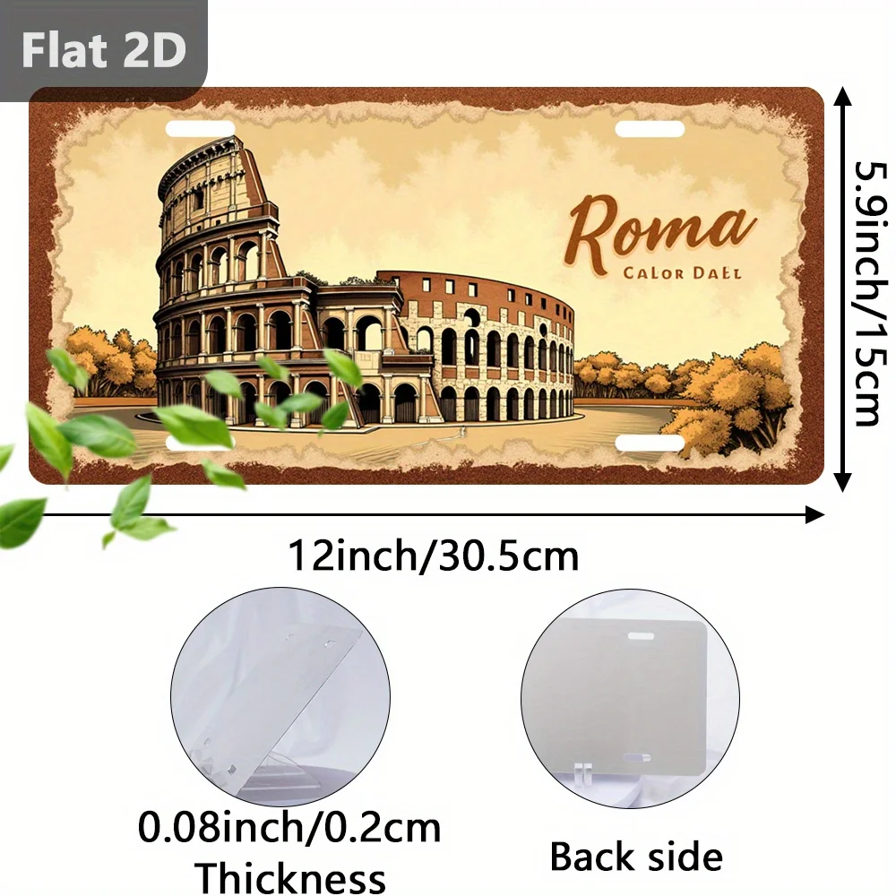 2D Flat - 1pc, 2D Flat Printing, Vintage Sign, Decorative Plaque And Ornament (30.48 cm X 14.99 cm), Roman Ruins Travel Souvenir