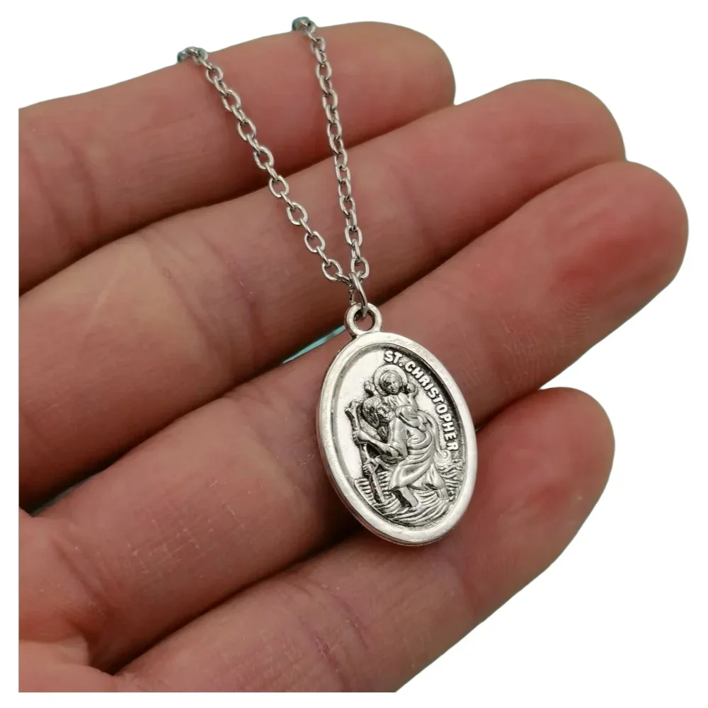 10Pcs ST CHRISTOPHER Pendant Necklace, Men Women Amulets, Religious Jewelry A-969d
