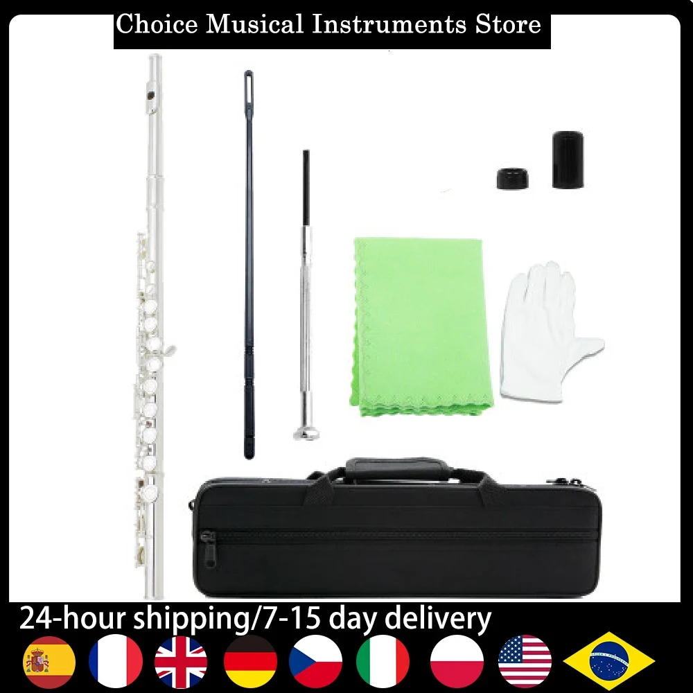 C-Flöte-Pro-Set mit geschlossenem Loch und 16 Tasten, Hartschalenkoffer + Reinigungsset + Handschuhe, ergonomisches Design für Anfänger/Erwachsene