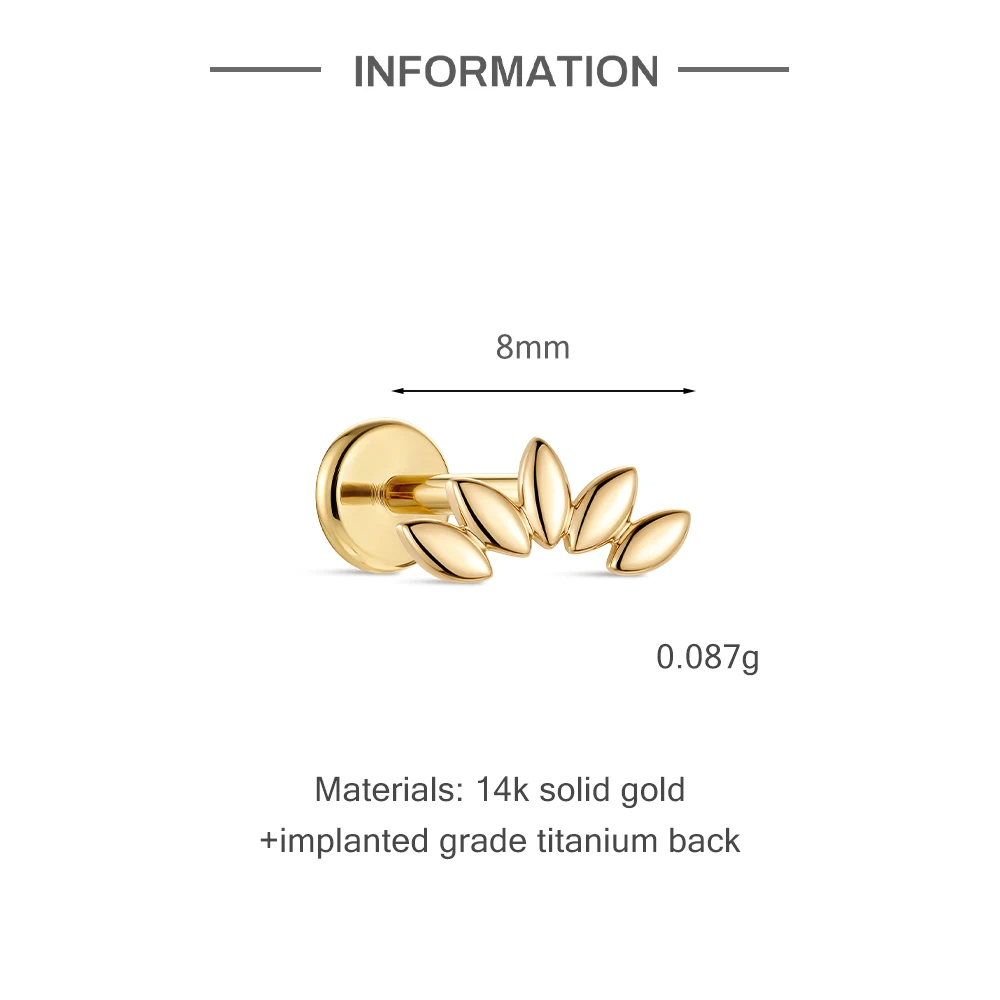 CANNER 14K Solid Gold Simple Cartilage Piercing Stud Earring Lucky Fish Star Tiny Ear Jewelry Sensitive Ears Women Dating Gift