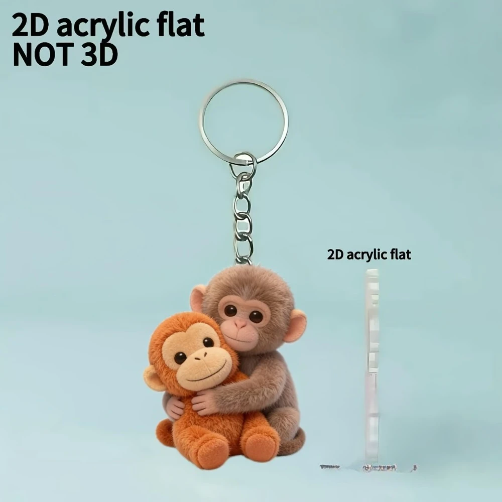 2D Flat Acrylic Monkey and Doll Keychain Keyring Holiday Gift Decoration Key Pendant Car Keychain Backpack Wallet Keychain