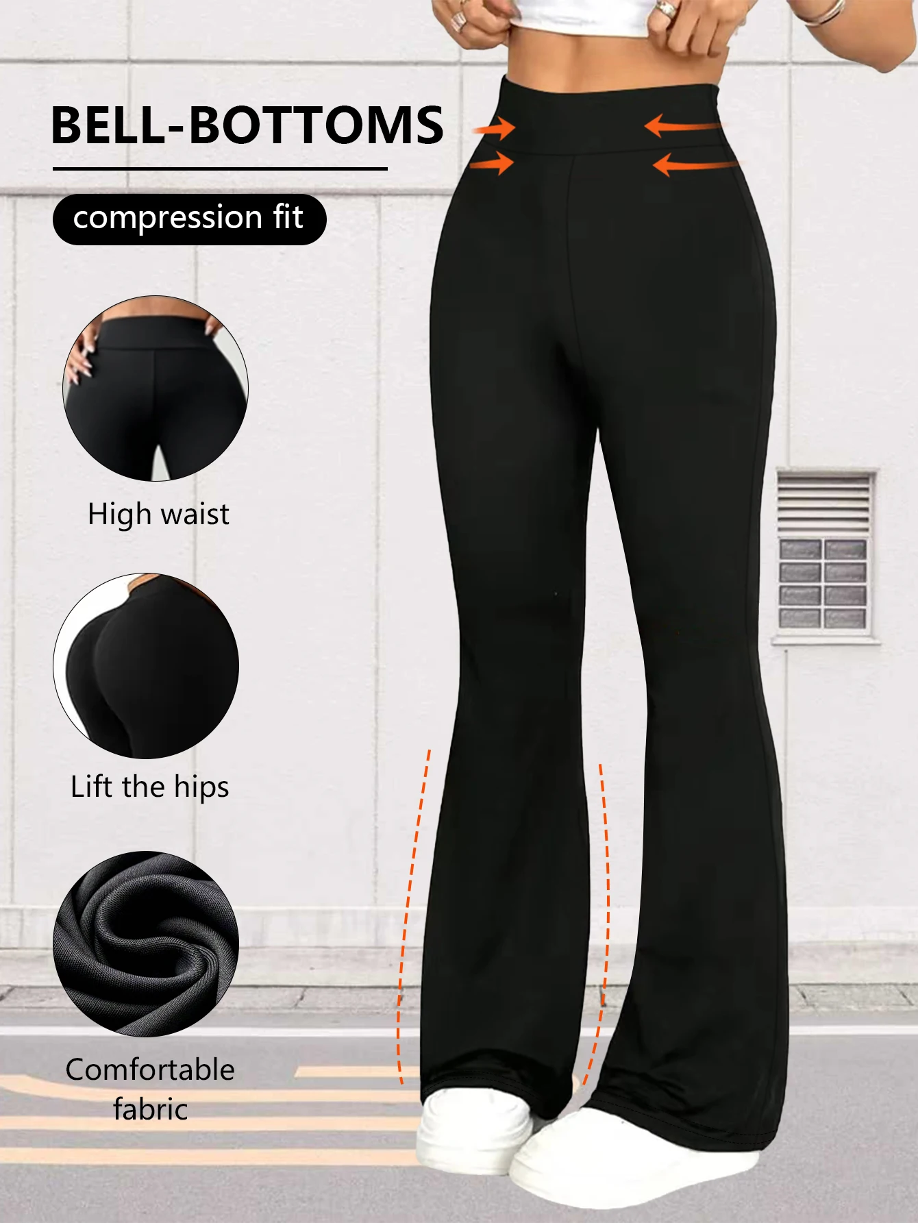 Schlanke, hüfthebende Schlaghose mit hoher Taille für Damen, atmungsaktive Freizeithose aus Polyester, hand- und maschinenwaschbar für den täglichen Gebrauch – Detail 6