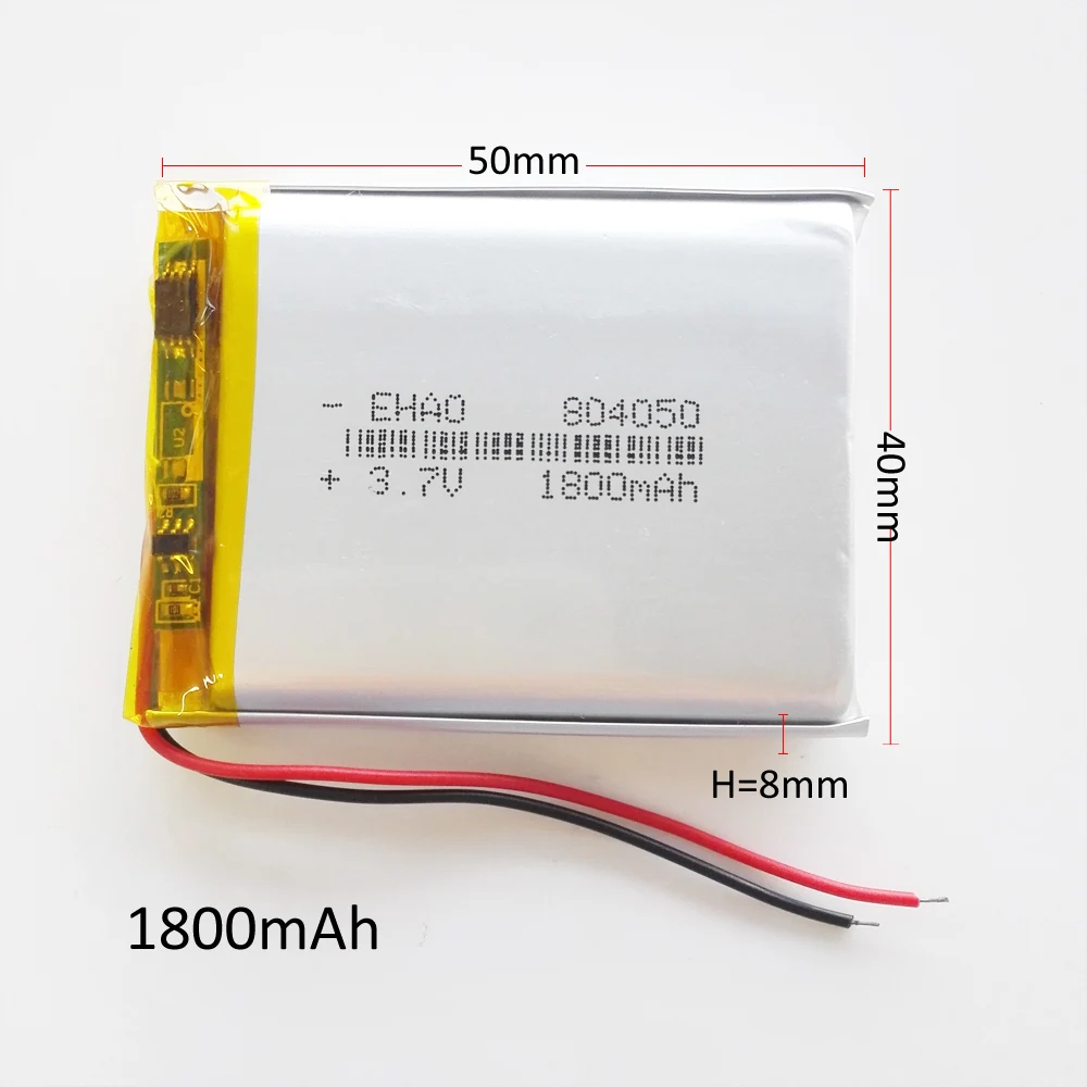 5 PCS 3.7V 1800mAh Lipo Rechargeable Battery 804050 Power For MP3 GPS Navigator DVD power bank Tablet PC Laptop PAD Keyboard PSP