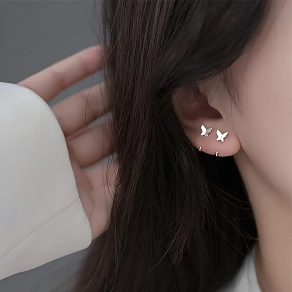 Small Butterfly Studs Butterfly Design Earrings for Women Circle Shape Open-type Jewelry Easy Wear Accessories for Commuting