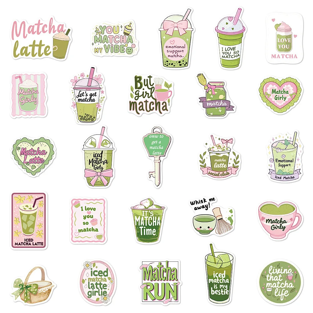 50Pcs ​Cute Matcha Stickers Matcha Girly DIY Stickers Scrapbooking Phone Luggage Skateboard Waterproof Decals - náhled 6