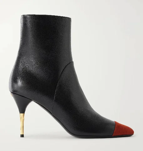 Women's suede-trimmed leather ankle boots 2026 winter new in comfy black pointed toe high heels zipper booties causal dress