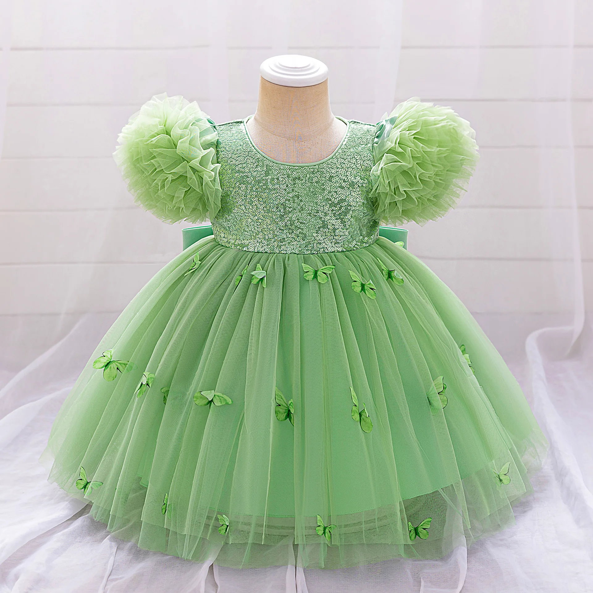 Baby Girls Lavender Sequin Puffy Tulle Dress Butterfly Layered Tulle Skirt 1st Birthday Baptism Hundred Days Banquet  ASQ03